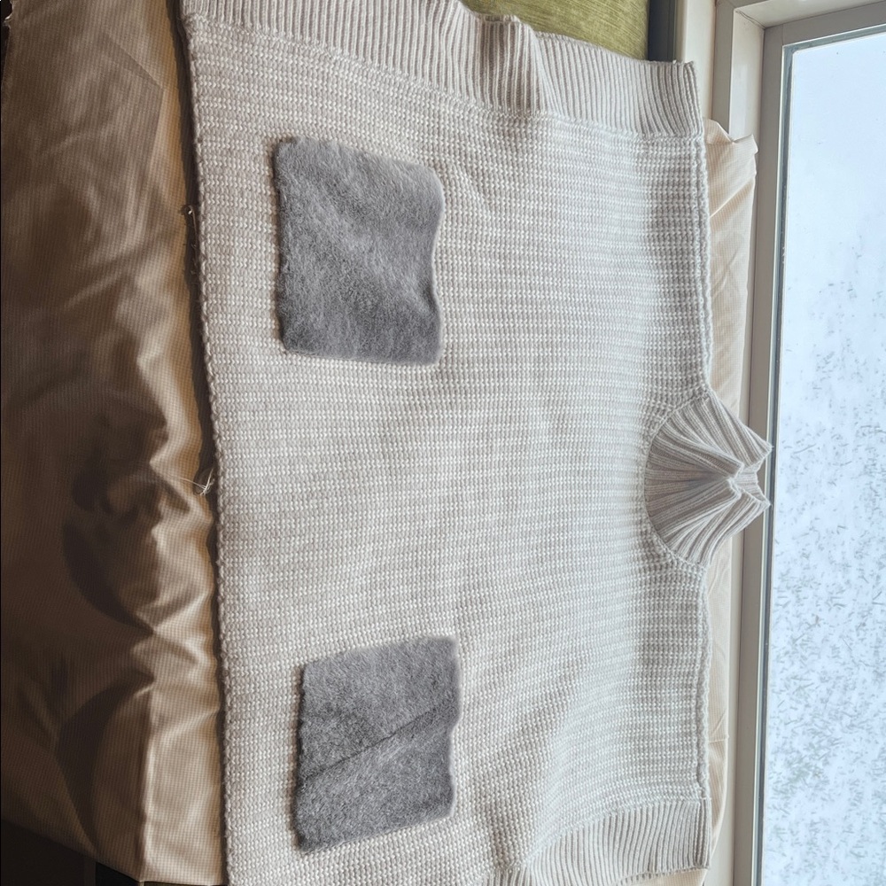 Club Monoco Cream Knit Poncho with Gray Pockets